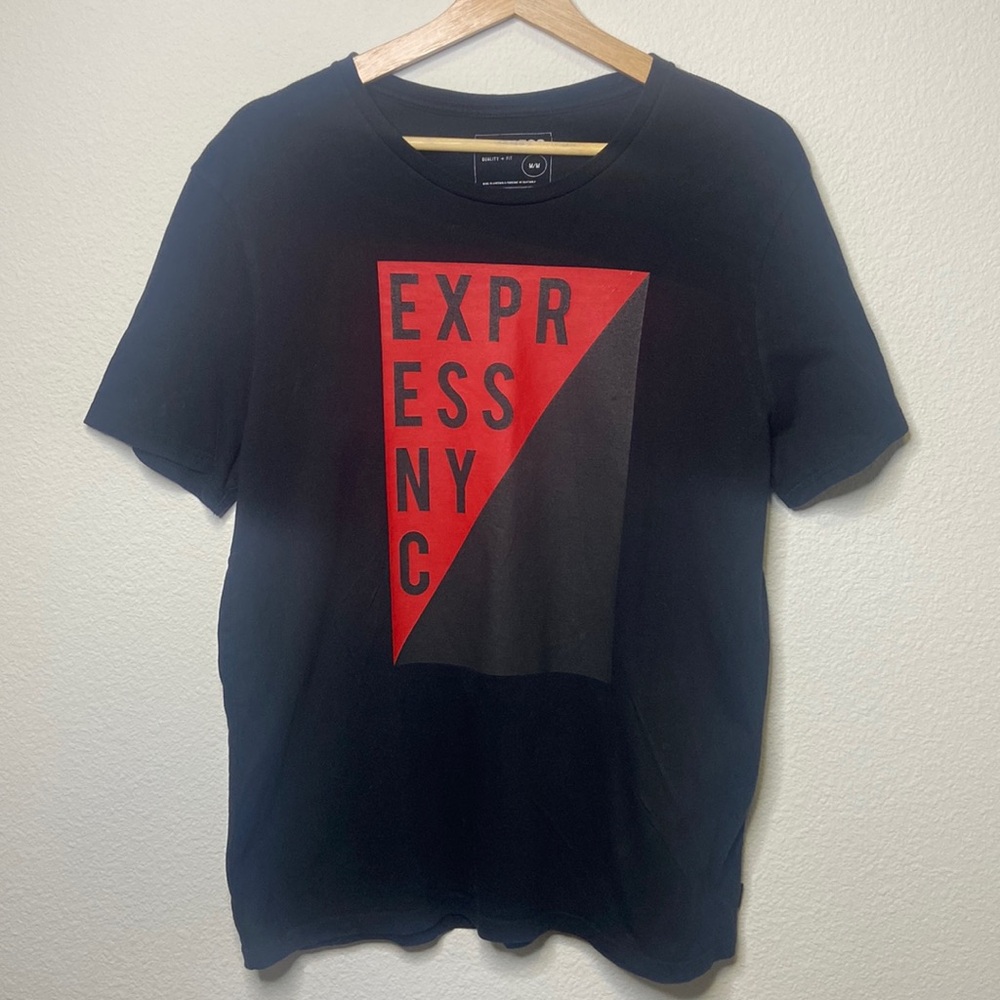 EXPRESS NYC Graphic Print Black T-Shirt Slim Fit 100% Cotton Mens Sz M